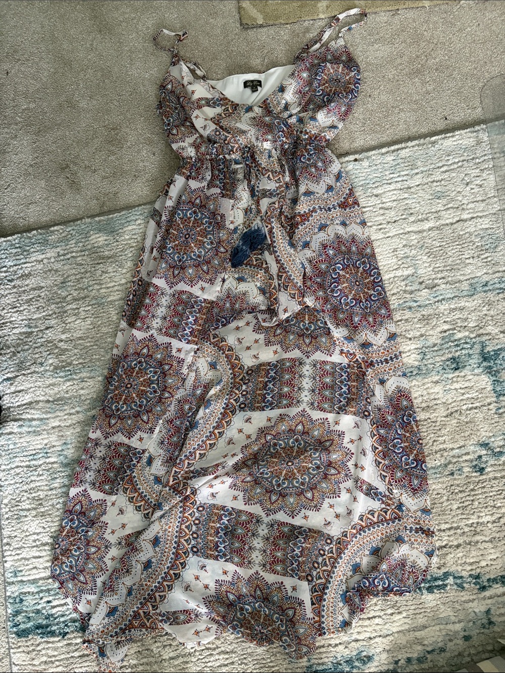 Boho Medallion Print Maxi Dress in Cream, Blue & Brown